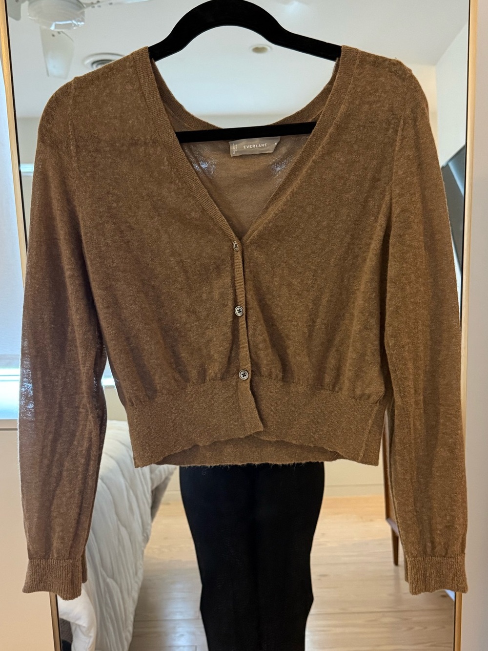 Everlane Brown V-Neck Cropped Cardigan Sweater
